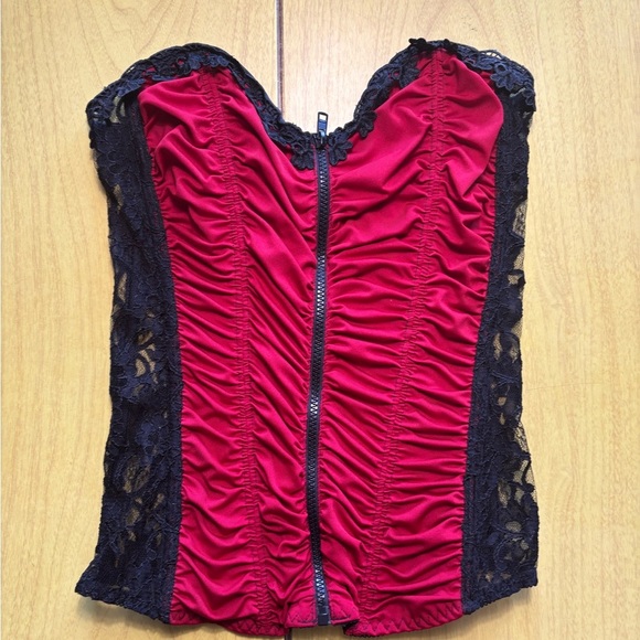 Red and Black Lace Corset Top - Picture 1 of 6